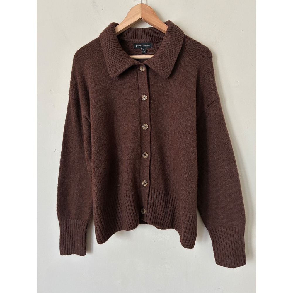 Banana Republic Dark Academia Brown Collared Knit Cardigan Sweater XL Fall